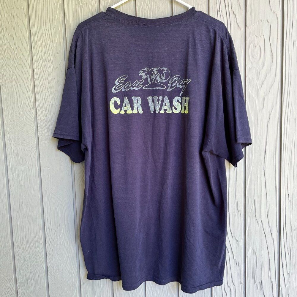 Vintage East Bay Car Wash Tee Navy Jerzees 2XL Double Sided Graphic Sick Fade